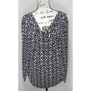 Lane Bryant White Black Floral Scoop Neck Blouse Top Plus Size 22/24